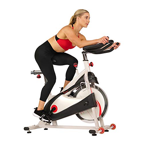 Sunny Health & Fitness Indoor Cycling Exercise Bike with SPD pedals – SF-B1509, White, 47 L x 20 W x 47 5 H