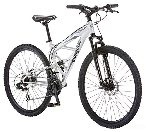 Mongoose Impasse Mens Mountain Bike, 29-Inch Wheels, Aluminum Frame, Twist Shifters, 21-Speed Rear Deraileur, Front and Rear Disc Brakes, Silver