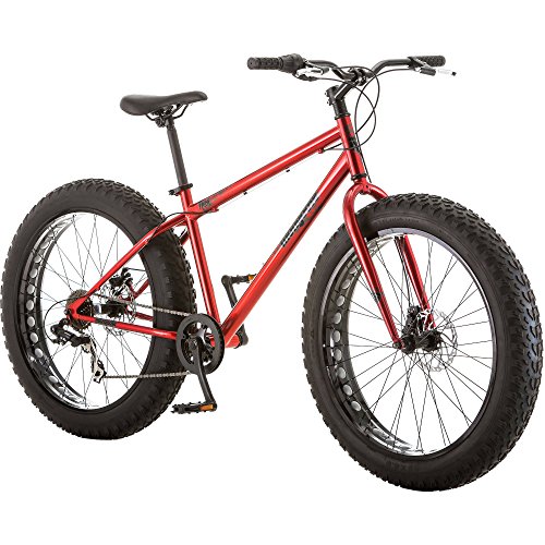 Mongoose Hitch Mens All-Terrain Fat Tire Mountain Bike, 7 Speed Drivetrain, 26-inch Wheels, 4-Inch Wide Tires, Front and Rear Disc Brakes, Red