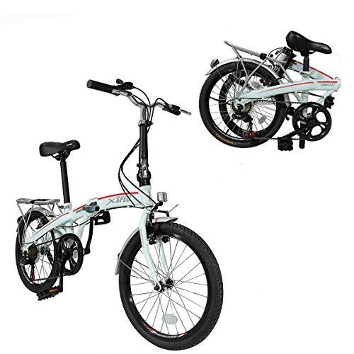 Xspec 20″ 7 Speed Folding Compact City Commuter Bike, White