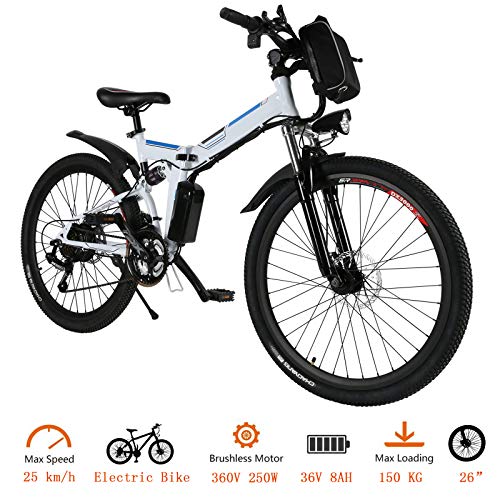 OppsDecor Folding Electric Bike with 26 Inch Wheel, Lithium-Ion Battery (36V 250W), Premium Full Suspension and Gear, 3 Working Mode (US Stock)